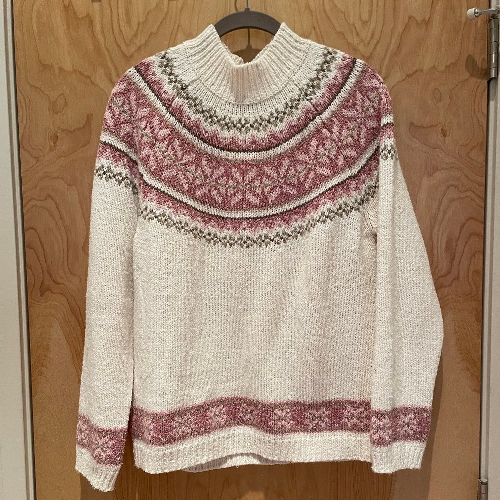 Croft & Barrow fair isle snowflake sweater, oatmeal/pink/tan, EUC